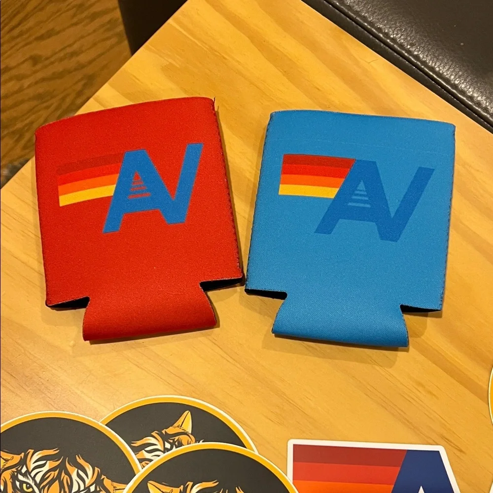 Aviator Nation Red and Blue Tiger Can Coolers with Stickers - Picture 3 of 6